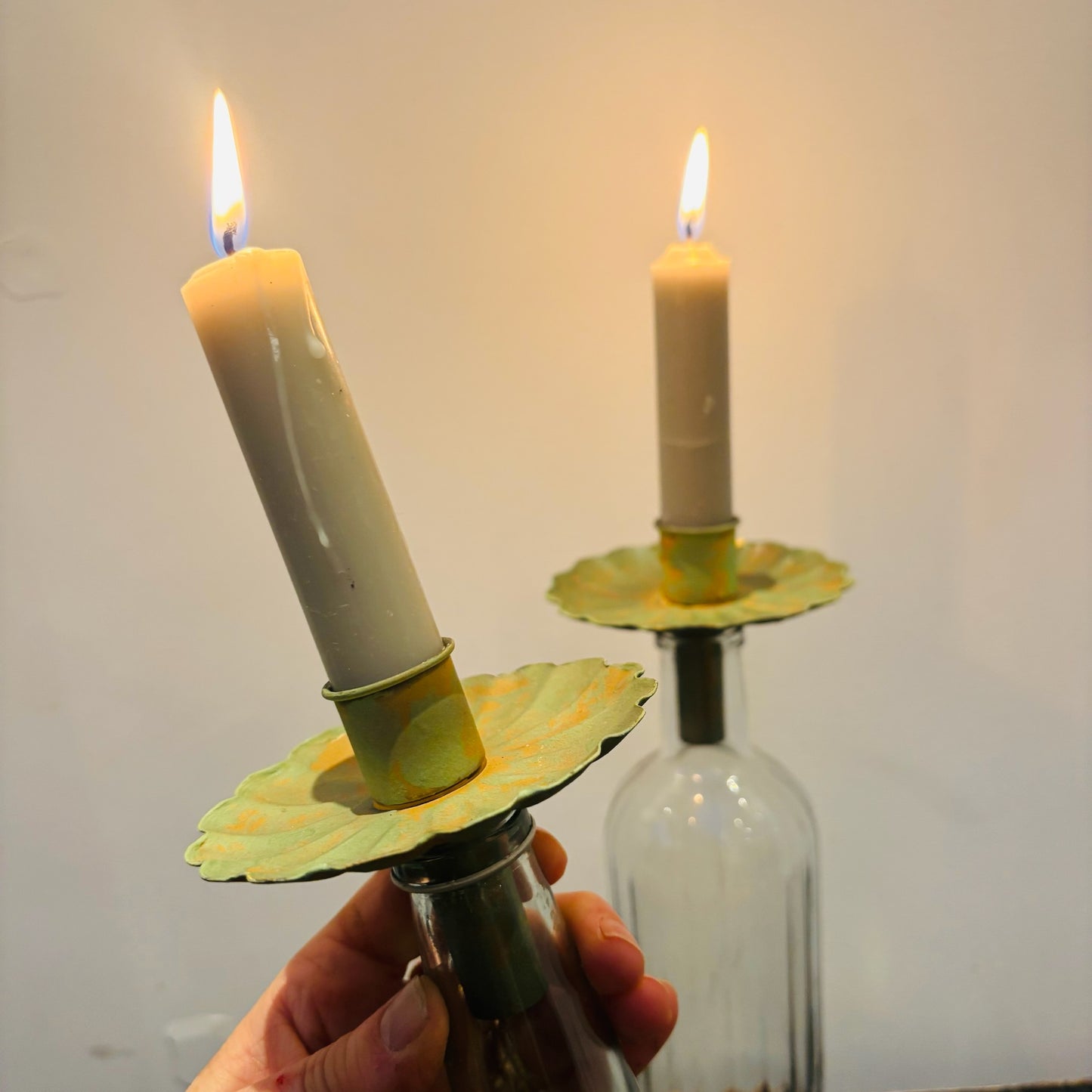 Candle Holder in Verdigris Metal