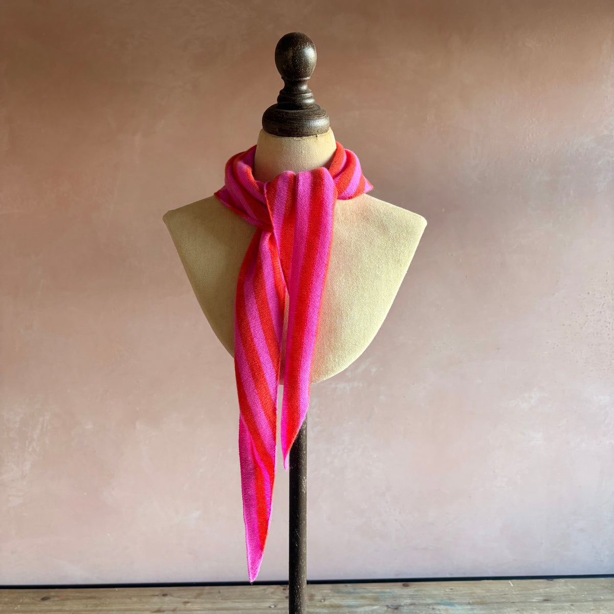 100% Cashmere Triangle Scarf - Red/Fuchsia Stripe