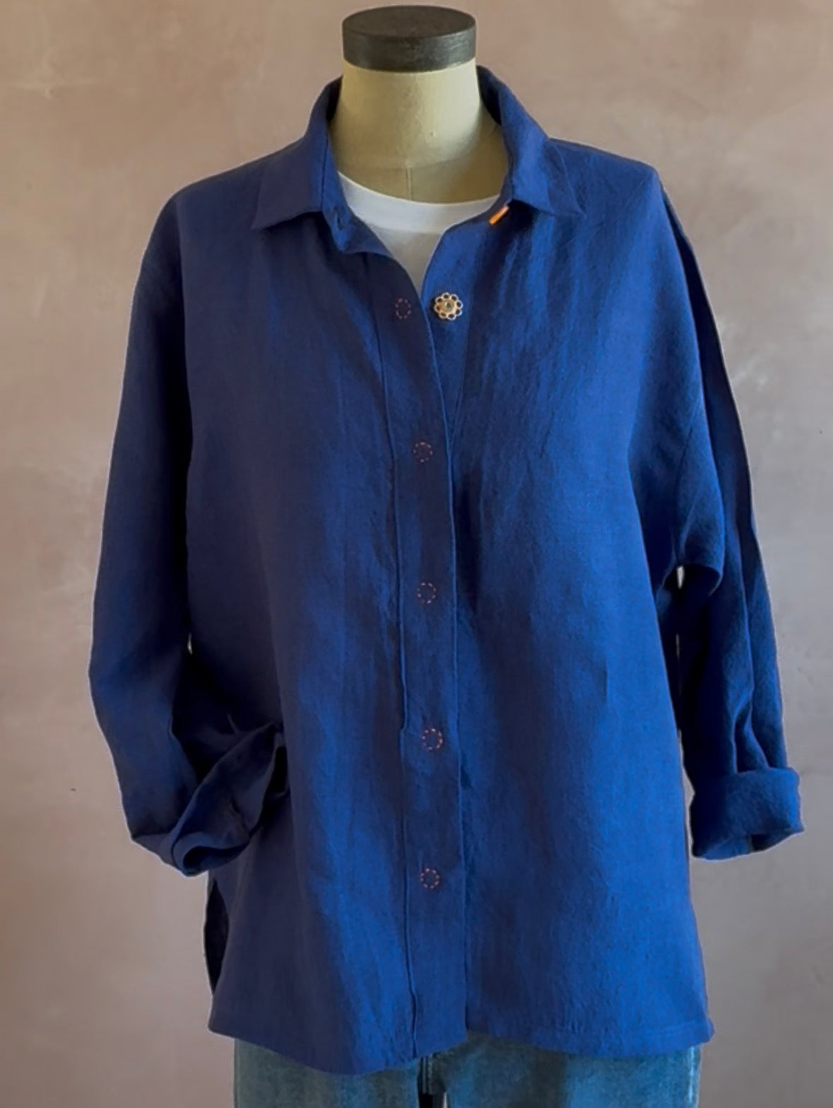 Irish Linen Shirt with Snaps, Royal Blue