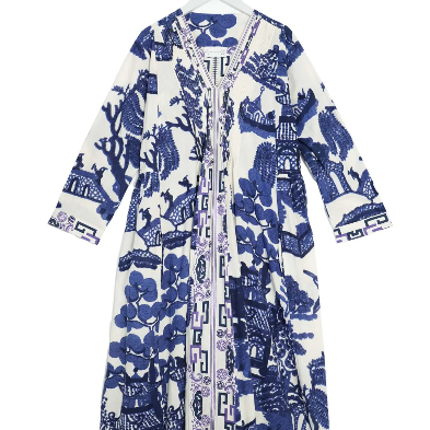 Blue Willow Pinch Pleat Dress