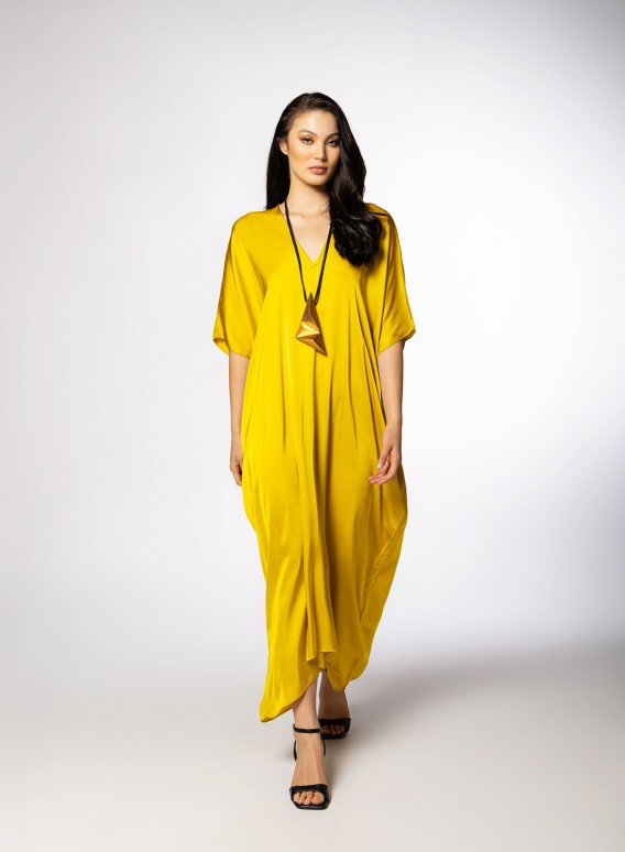 Maxi Satin Kaftan Yellow - One Size
