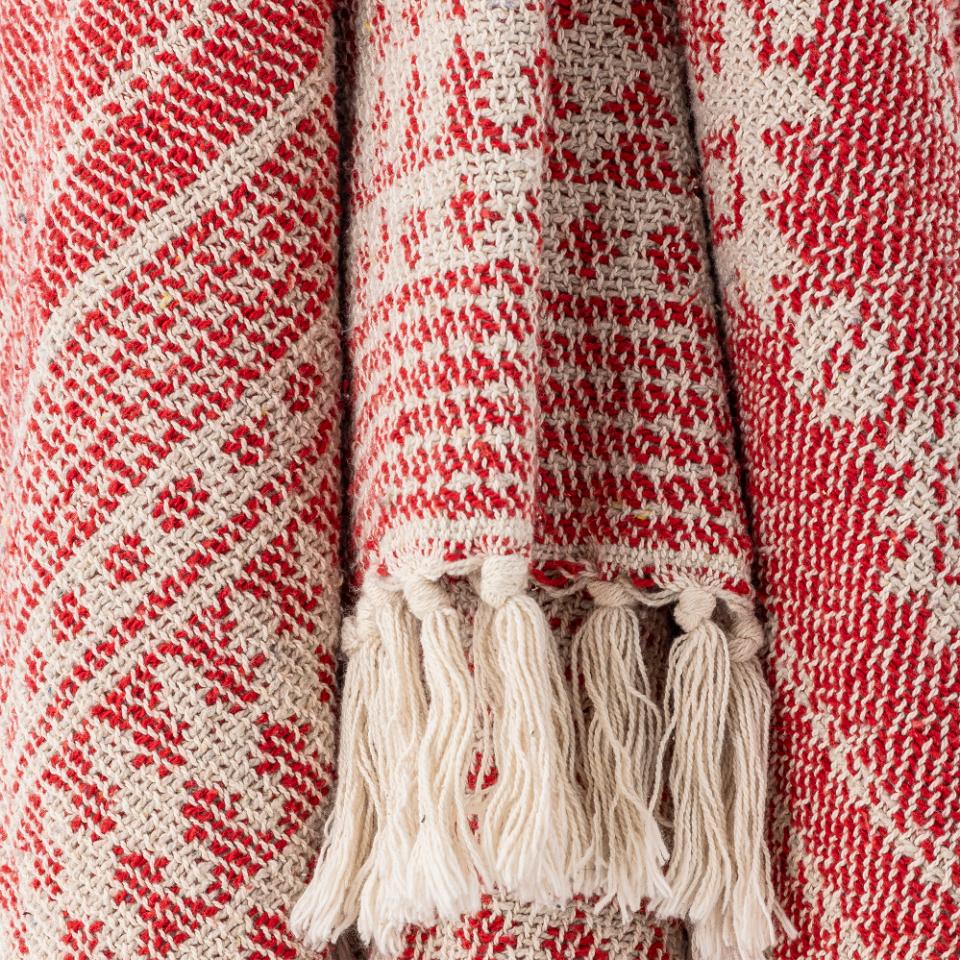 Warm Red & Beige Recycled Cotton Throw