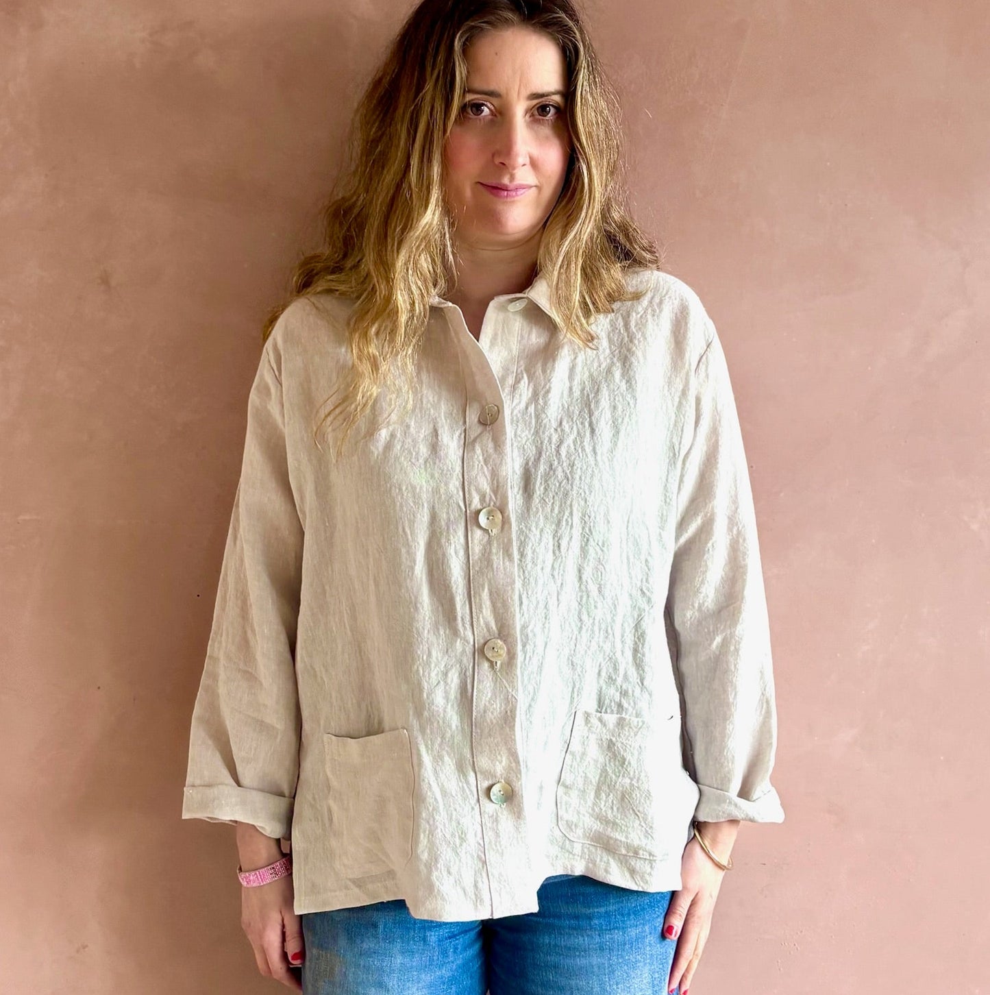 Irish Linen Shacket, Beige