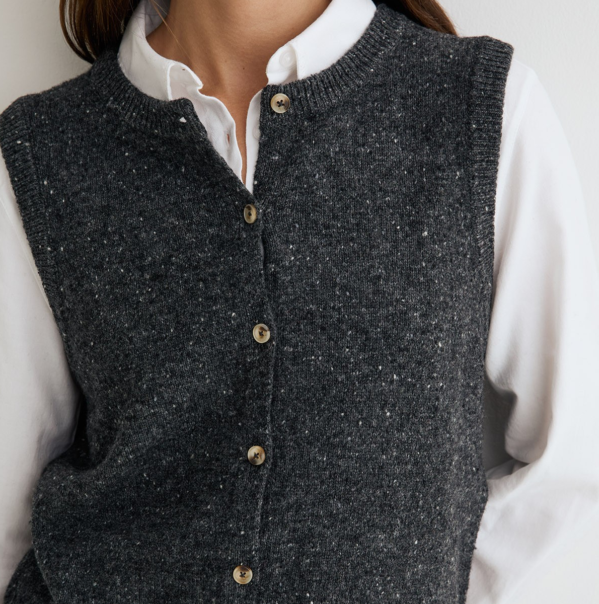 Tweed Knit Vest - Grey