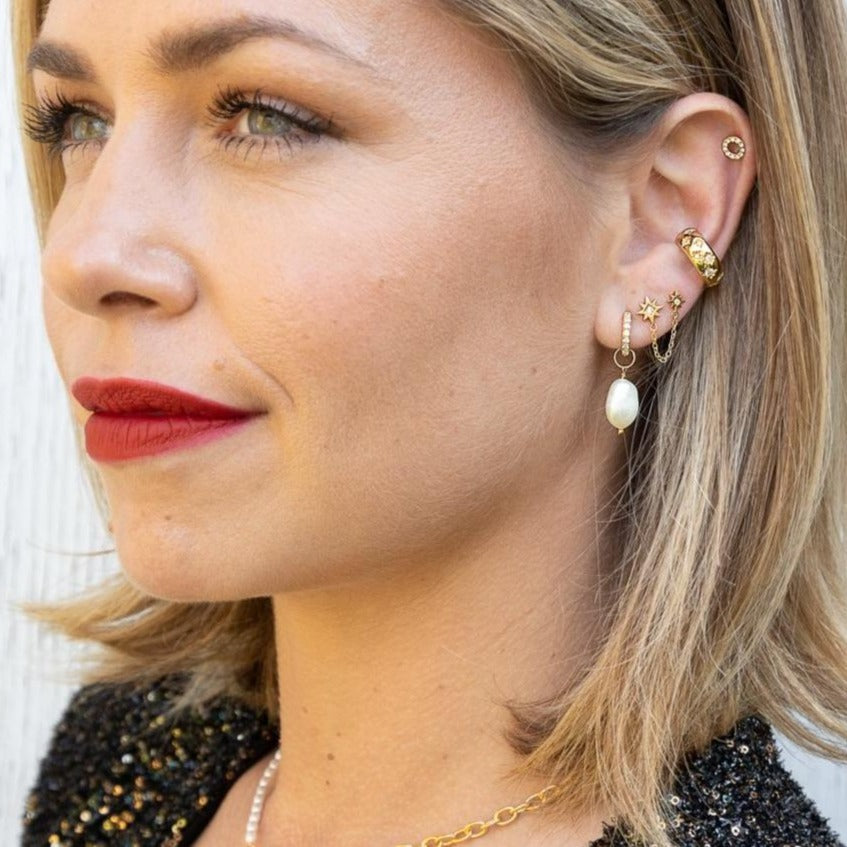 Sparkle Huggie Earrings with Baroque Pearls