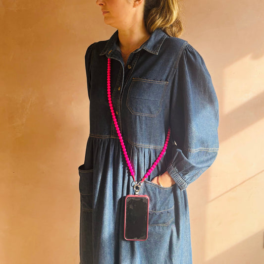 Hot Pink Wooden Phone Chain