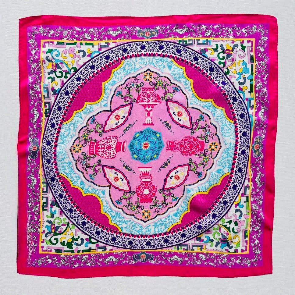 100% Silk Chinoiserie Medallion Scarf