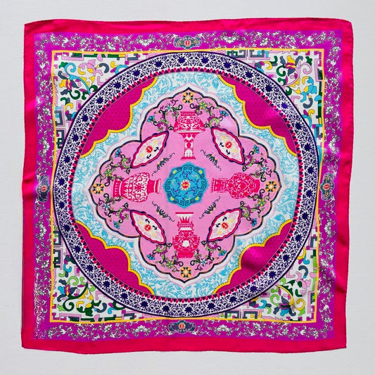 100% Silk Chinoiserie Medallion Scarf
