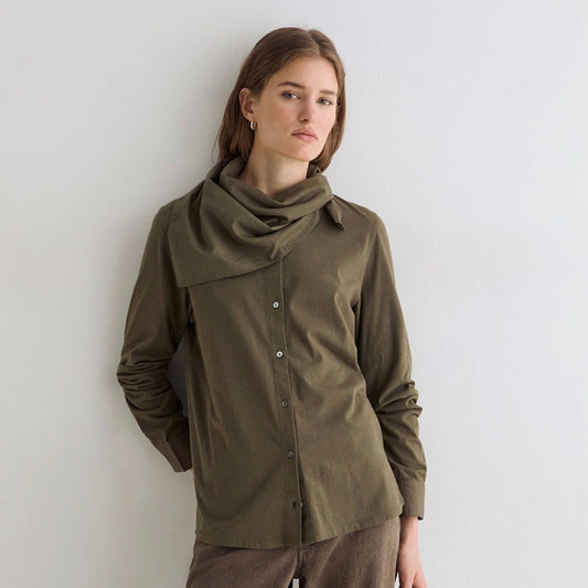 Women’s Cotton Shirt with Removable Scarf