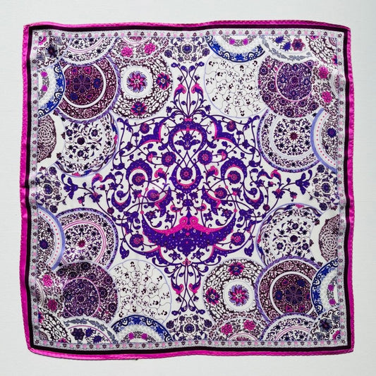 100% Silk Purple Baroque Plate Scarf