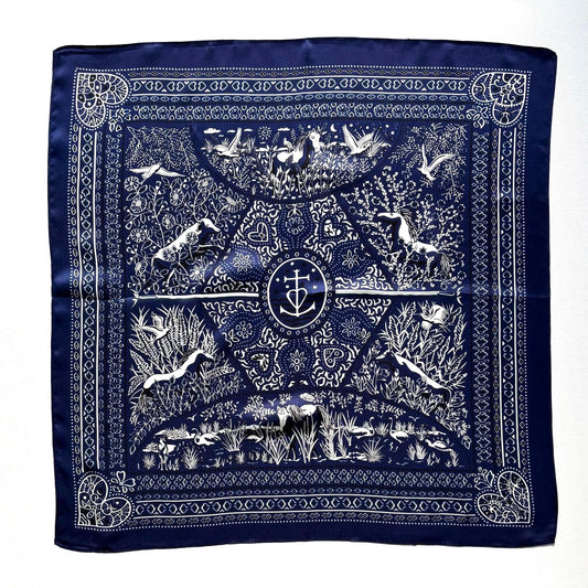 100% Silk Wild Horse & Camargue Scarf (Navy)