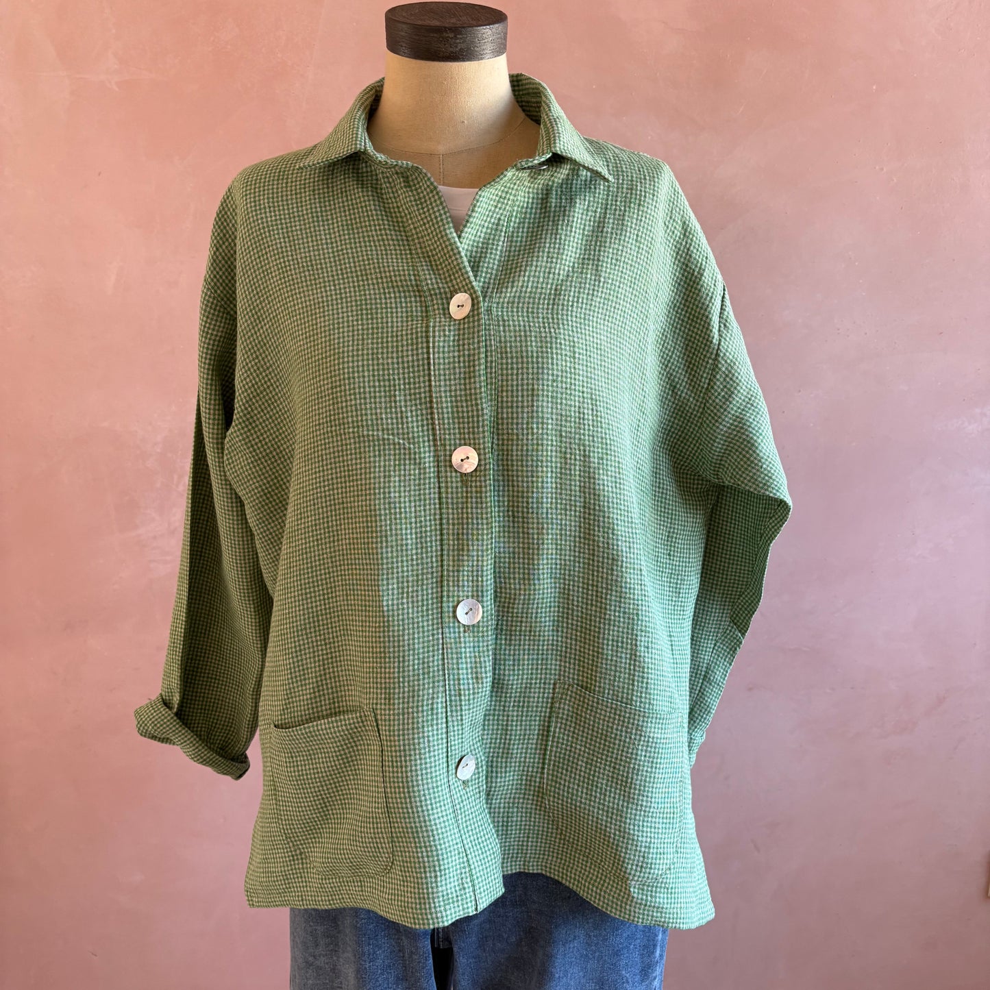 Women’s Irish Linen Shacket in Barndance Green - LIMITED RUN