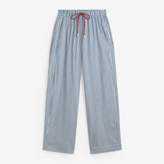 Striped pajama pants with a drawstring on a white background