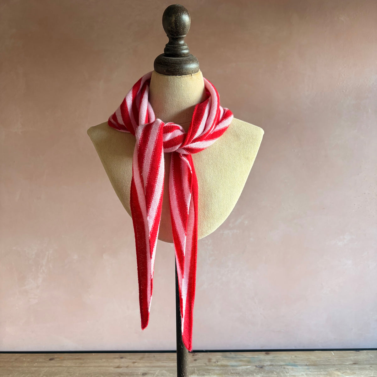 100% Cashmere Triangle Scarf - Red/Pink Stripe