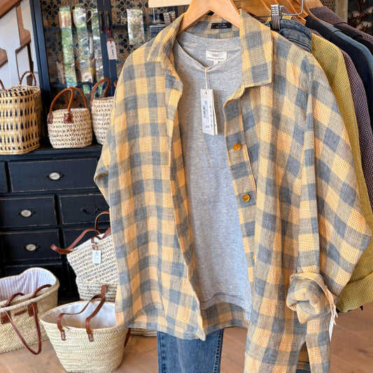 Women’s Yellow Grey Check Irish Linen Shirt