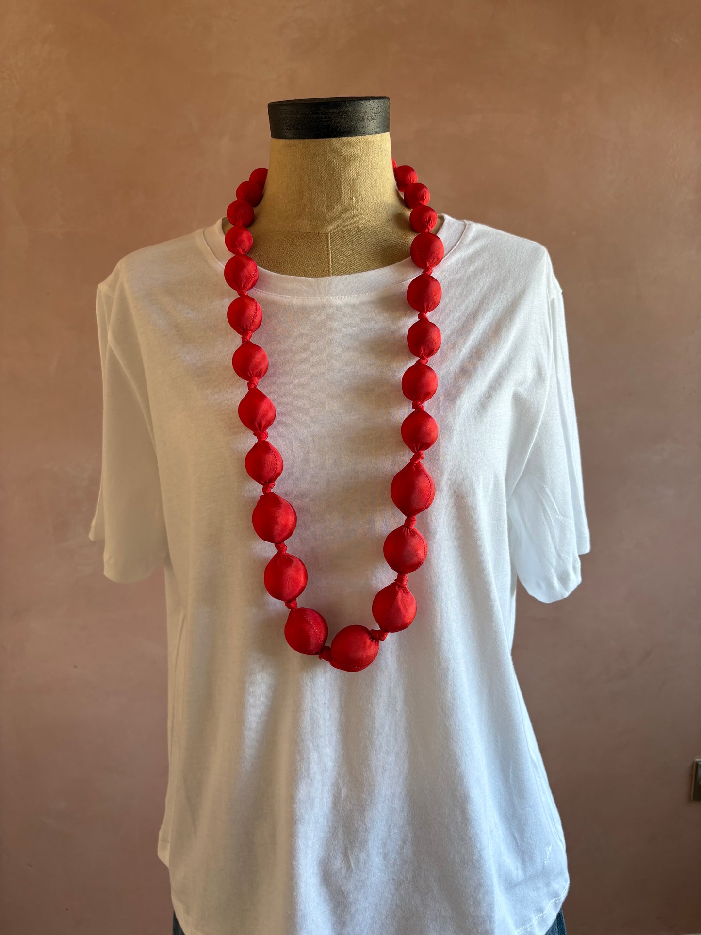 Long Silk Bow Necklace Red