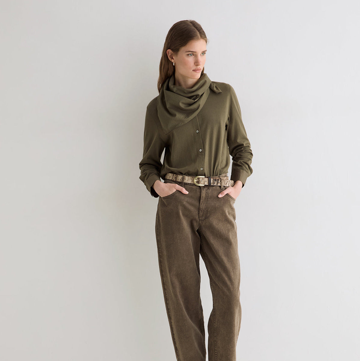 Women’s Cotton Shirt with Removable Scarf