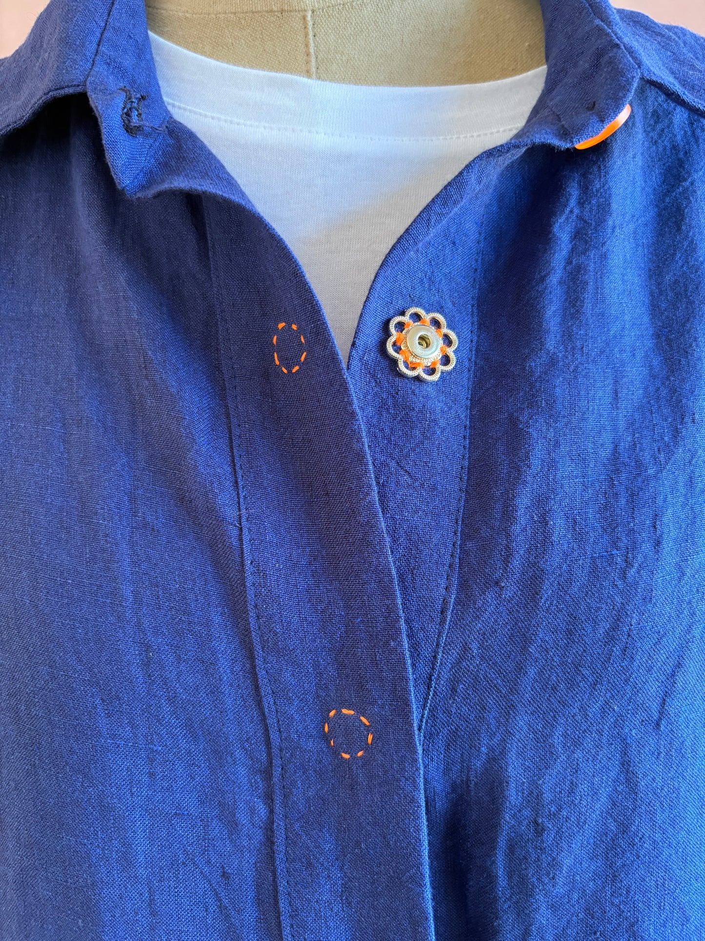 Irish Linen Shirt with Snaps, Royal Blue