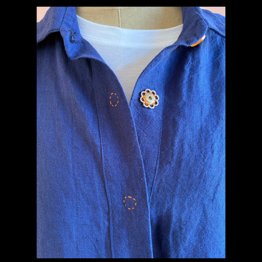 Women's Irish Linen Shirt with Hand Sewn Snaps, Royal Blue