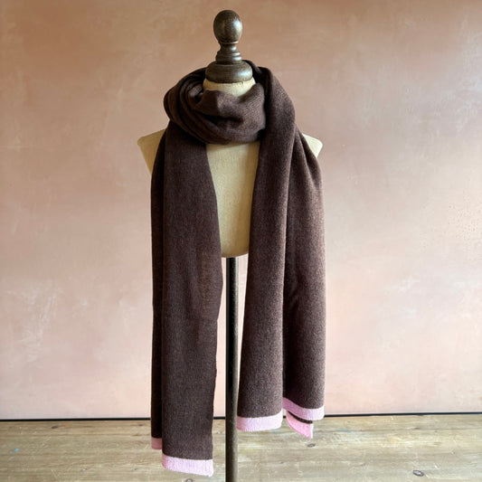 100% Cashmere Tippet Scarf - Brown Pink