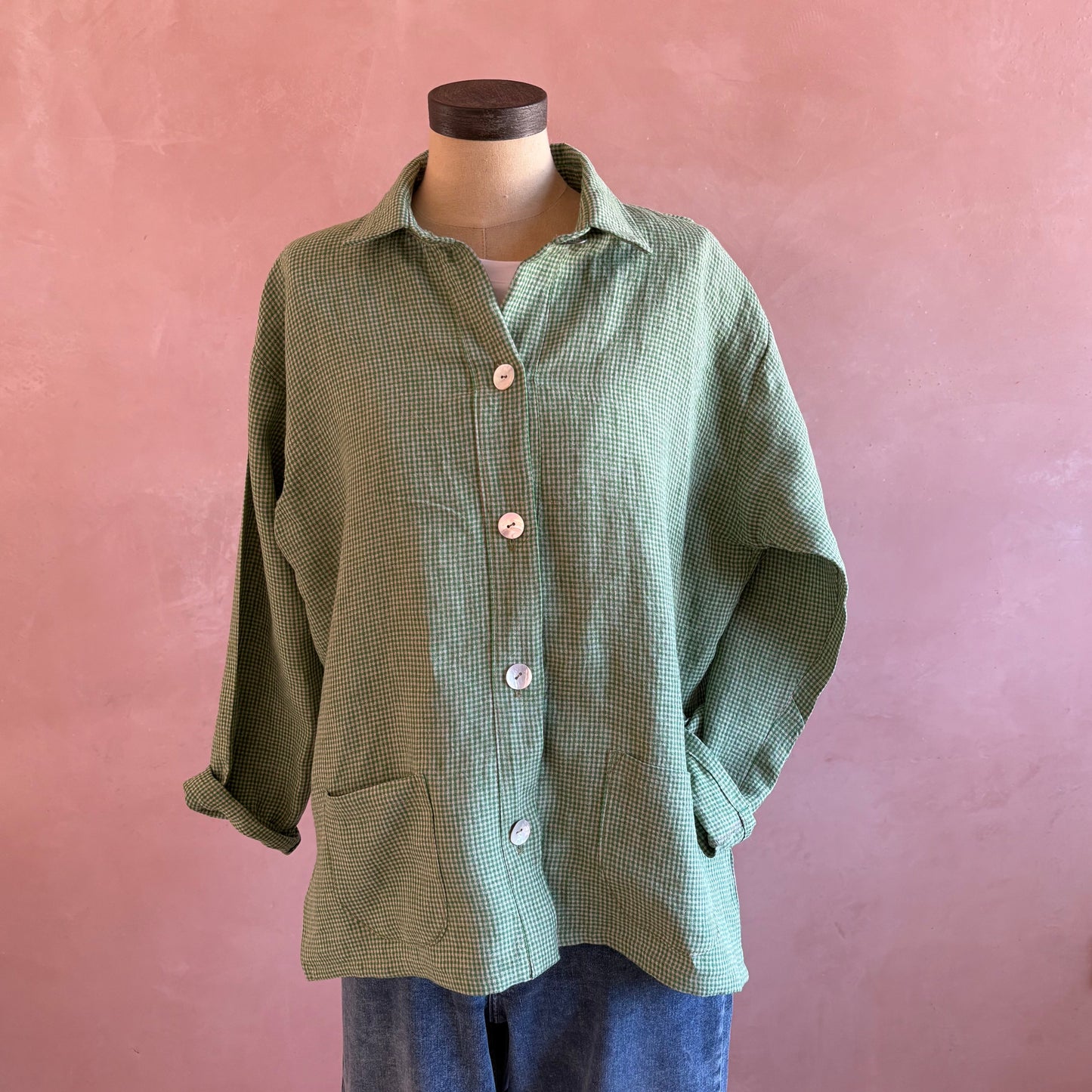Women’s Irish Linen Shacket in Barndance Green - LIMITED RUN