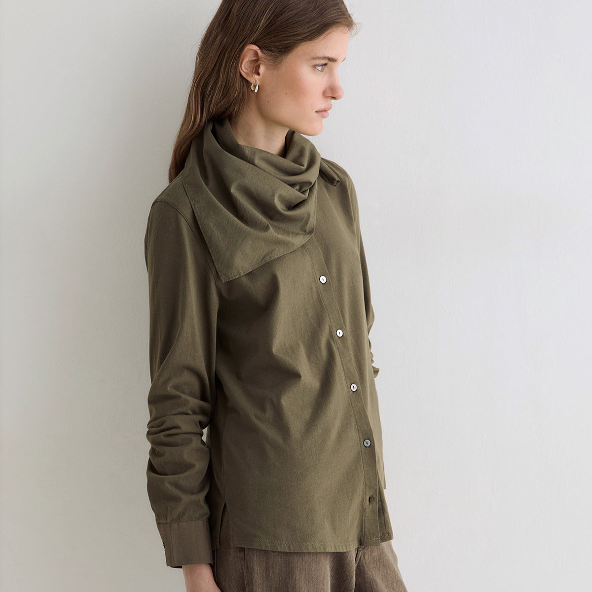 Women’s Cotton Shirt with Removable Scarf