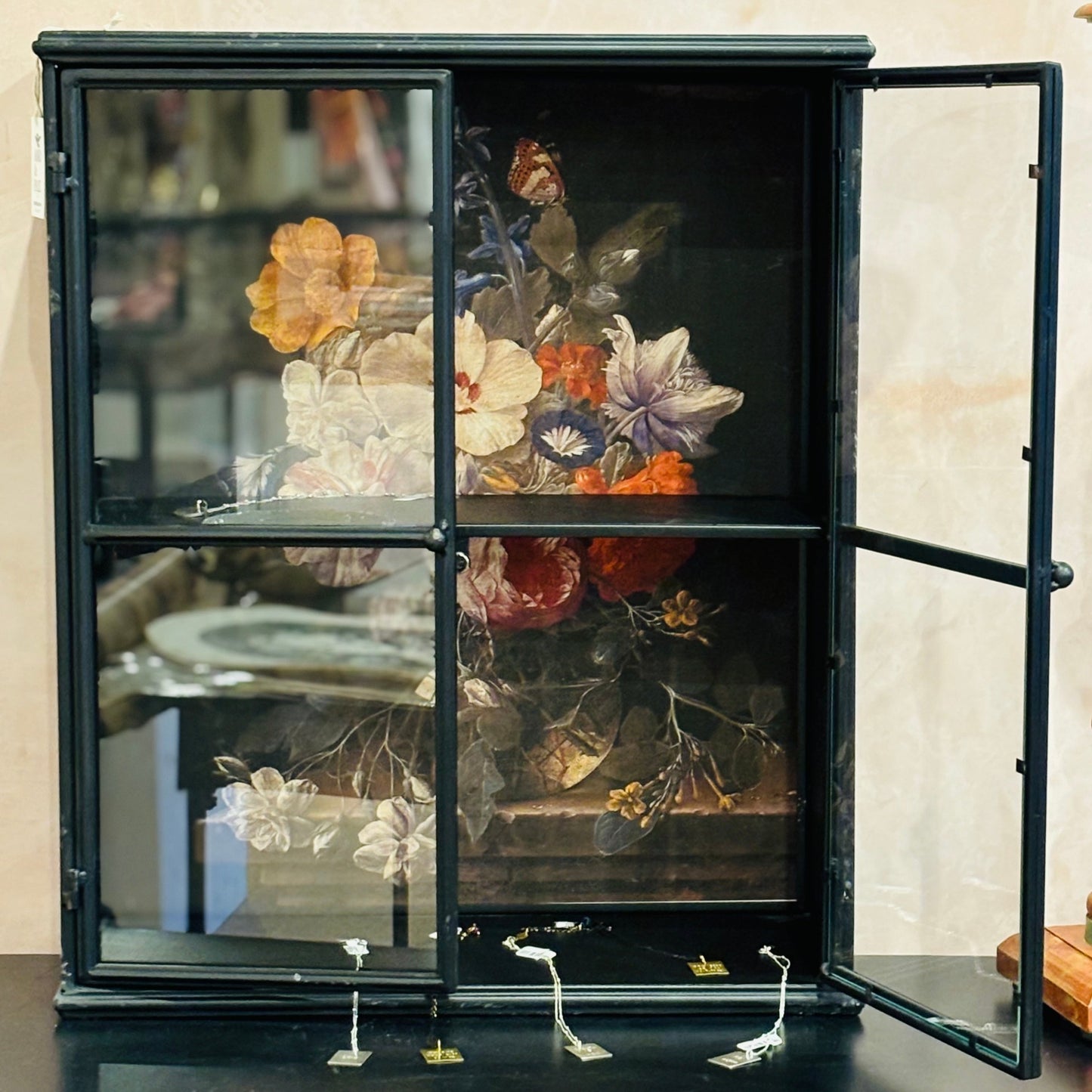 Glass Cabinet with Floral Painting