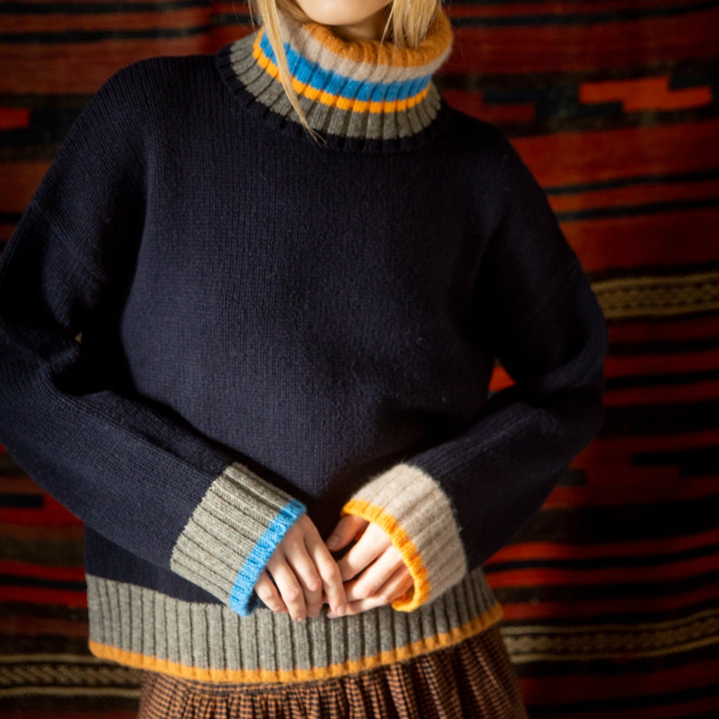 Navy Roll Neck Knit Jumper