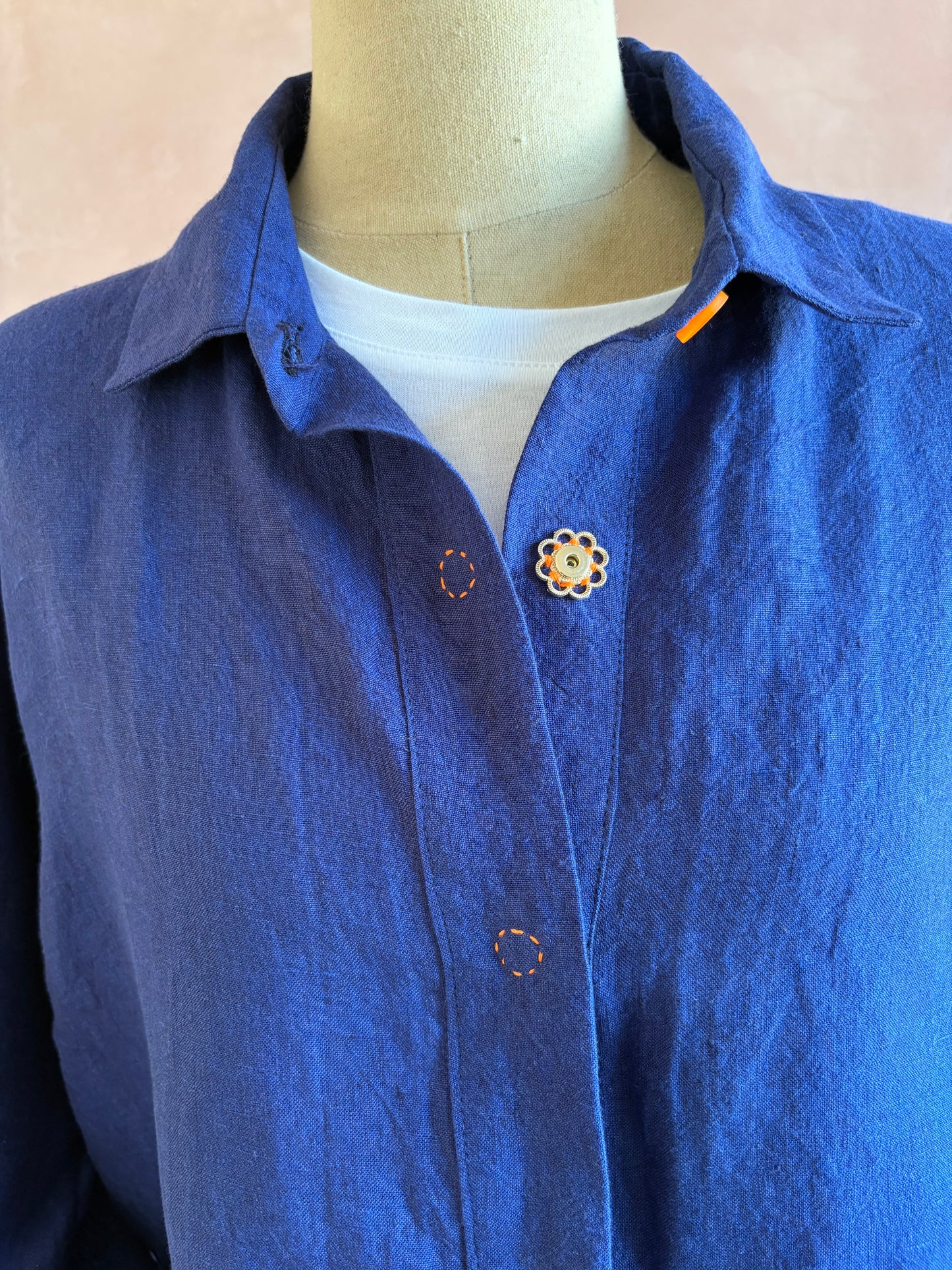 Irish Linen Shirt with Snaps, Royal Blue