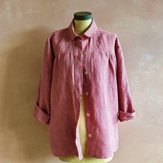 Barndance Linen Shirt in Red Check