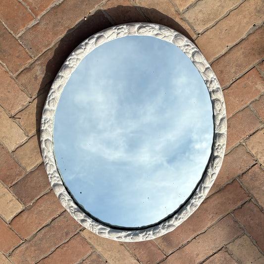 Small Oval Mirror | Textured Pebble Frame | Hand-Painted French Grey