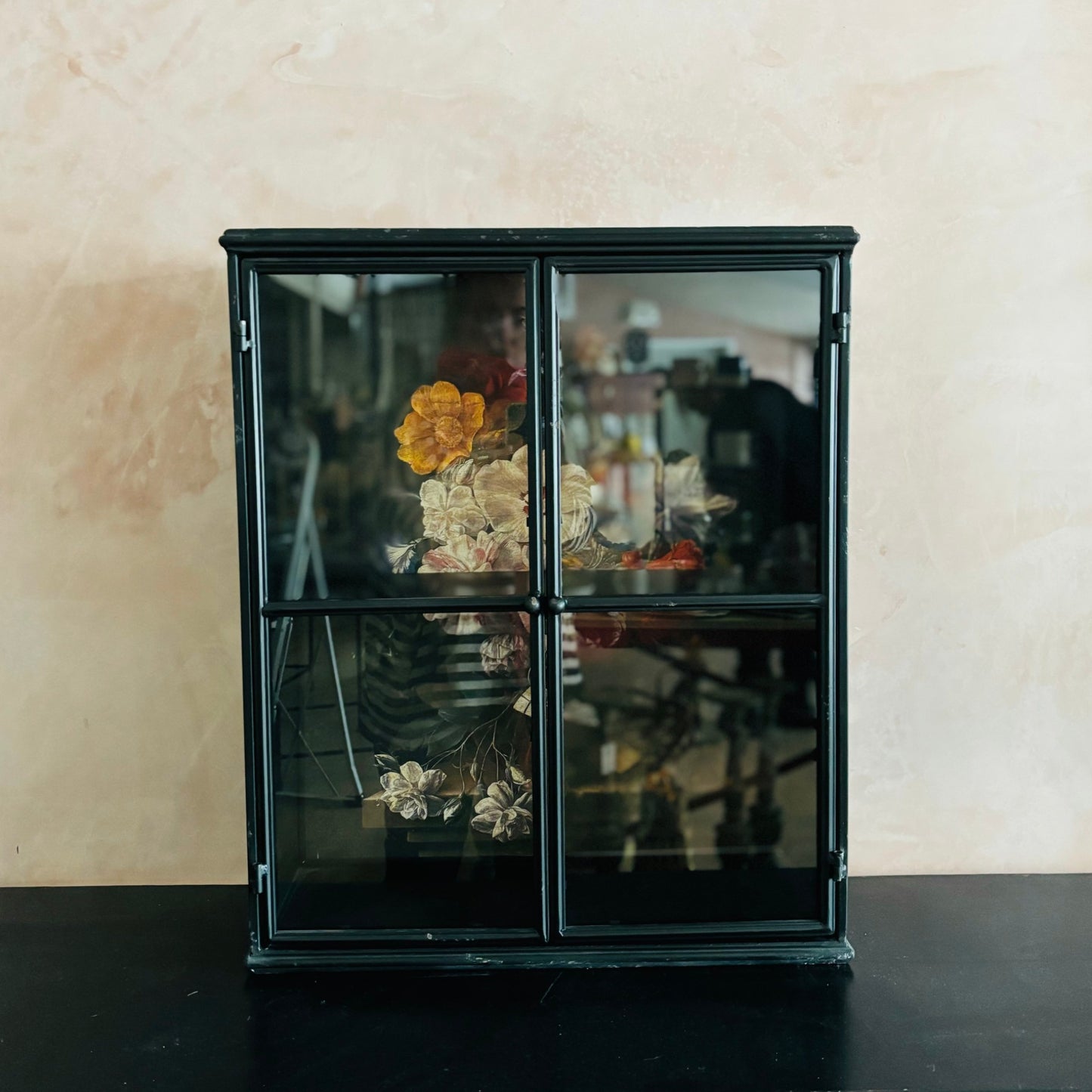 Glass Cabinet with Floral Painting