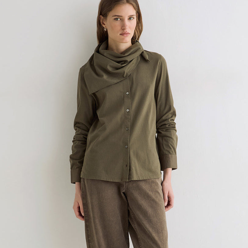 Women’s Cotton Shirt with Removable Scarf