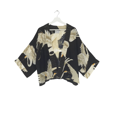 Stork Black Crepe Kimono