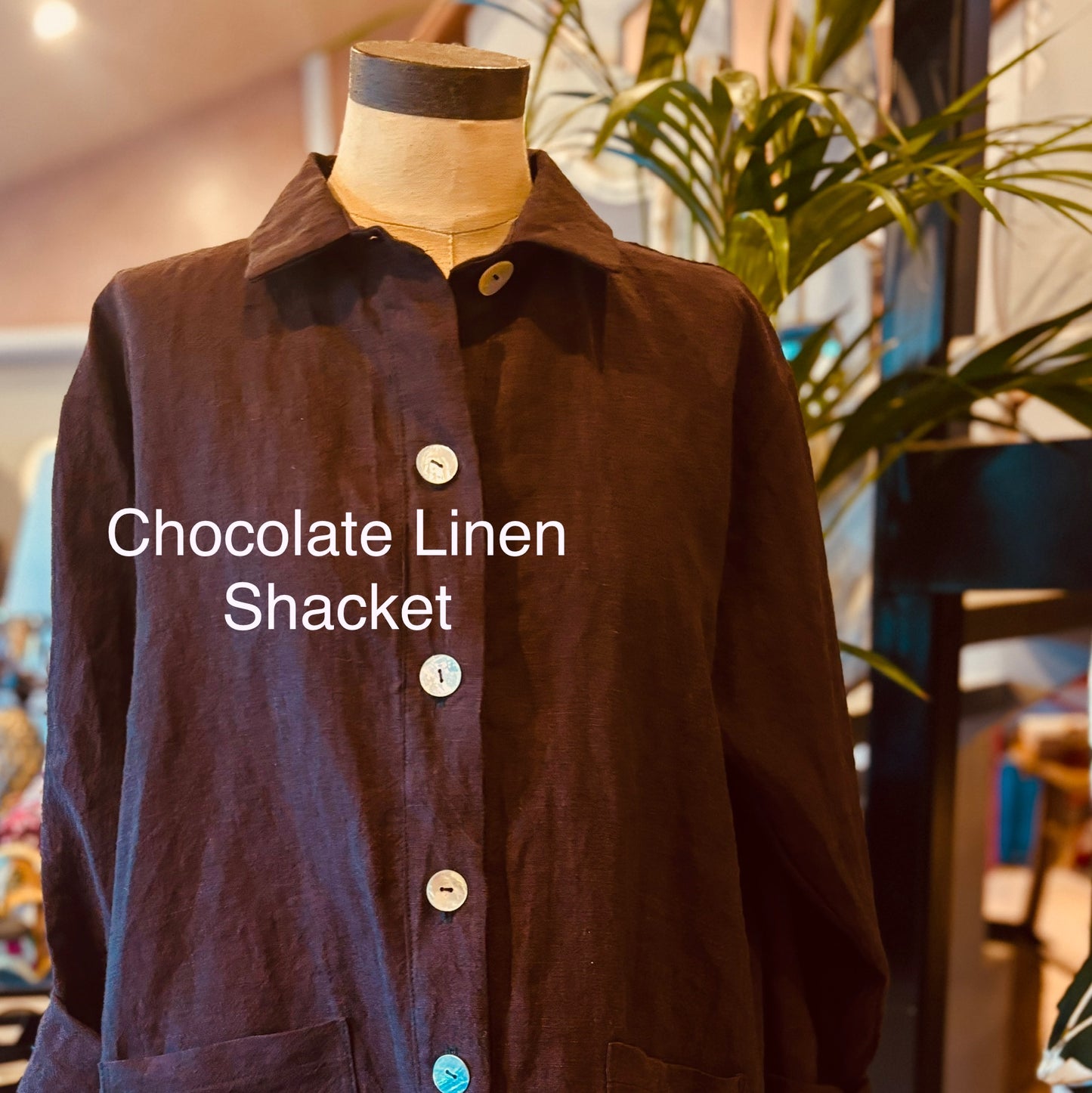 Irish Linen Women's Shacket in New Chocolate Brown.