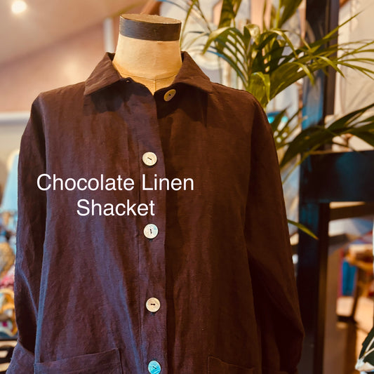 Irish Linen Women's Shacket in New Chocolate Brown.