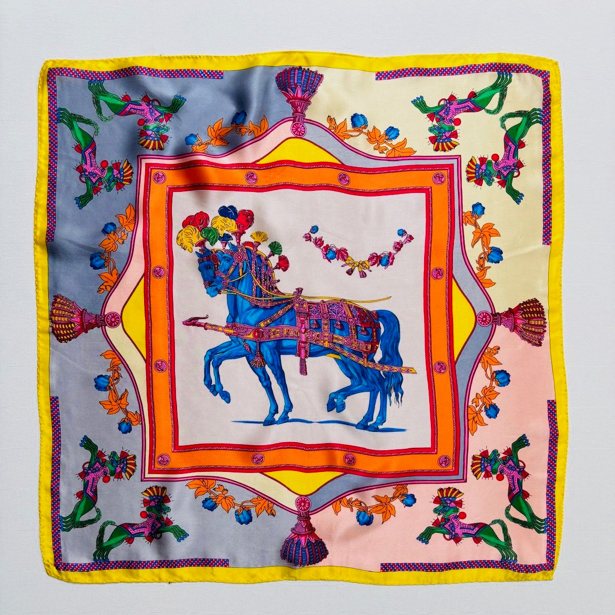 100% Silk Square Scarf - Ceremonial Horse Print