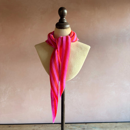 100% Cashmere Triangle Scarf - Red/Fuchsia Stripe