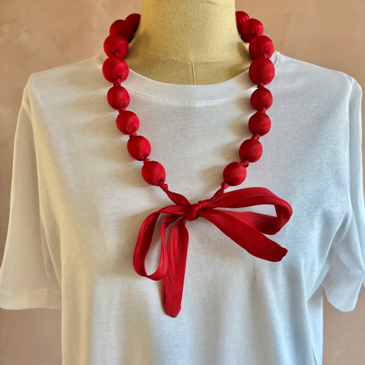 Silk Bow Necklace Red