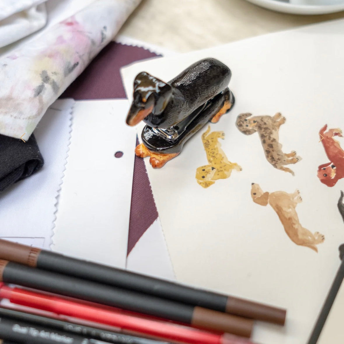 Handmade Dachshund Stapler - Porcelain