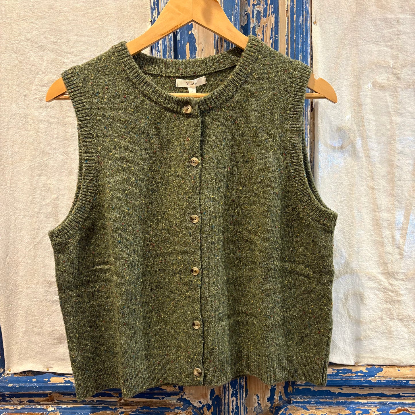 Tweed Knit Vest - Green Fleck