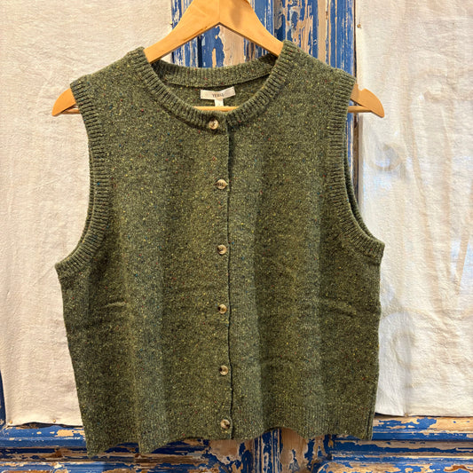 Tweed Knit Vest - Green Fleck