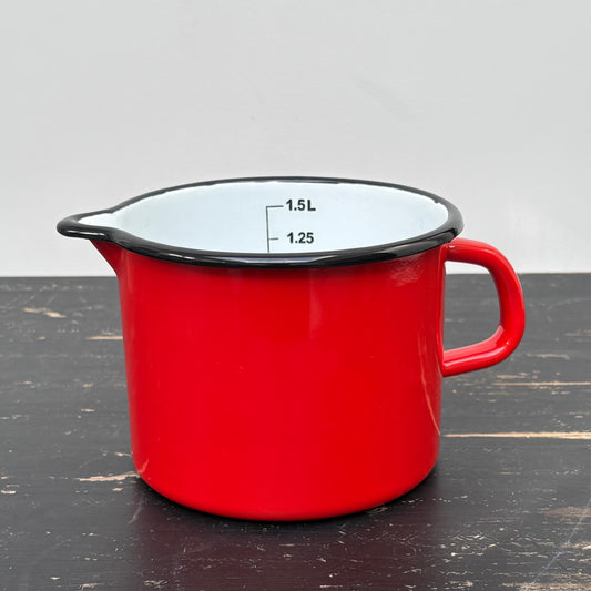 Wide Enamel Measuring Jug - Red