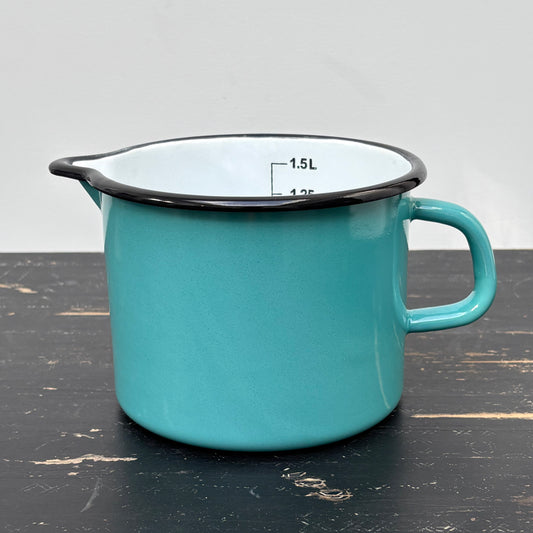 Wide Enamel Measuring Jug - Turquoise
