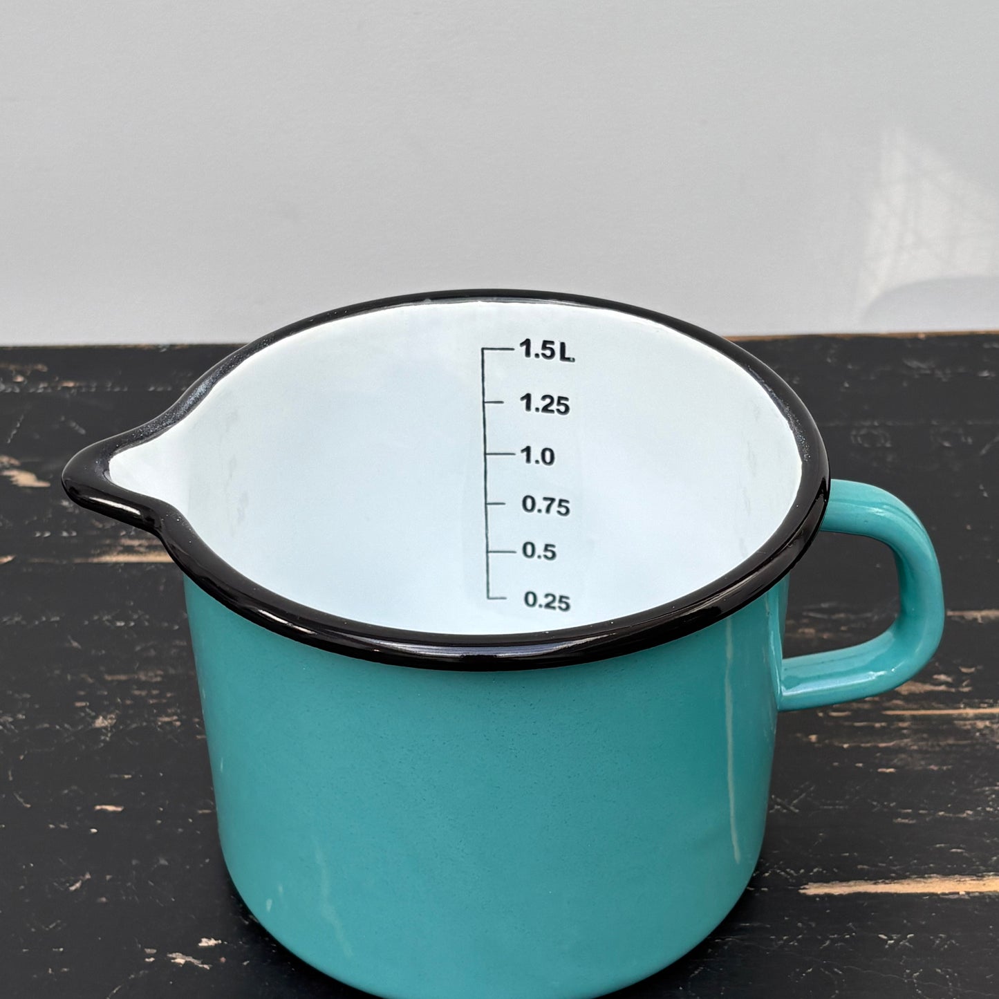 Wide Enamel Measuring Jug - Turquoise