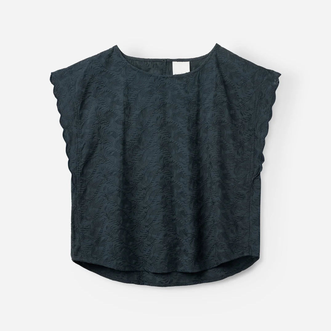 Dark gray sleeveless top on a white background