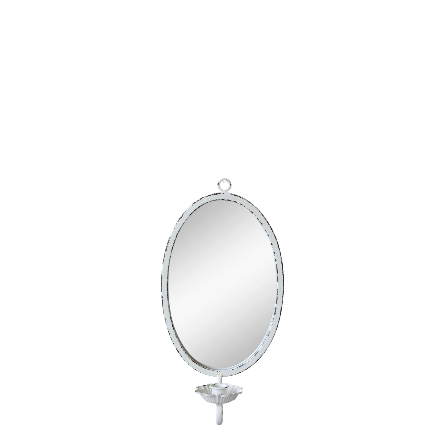 Decorative wall mirror with a white frame on a white background