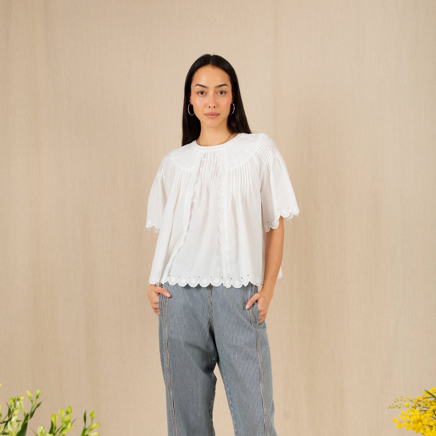 Embroidered White Cotton Top