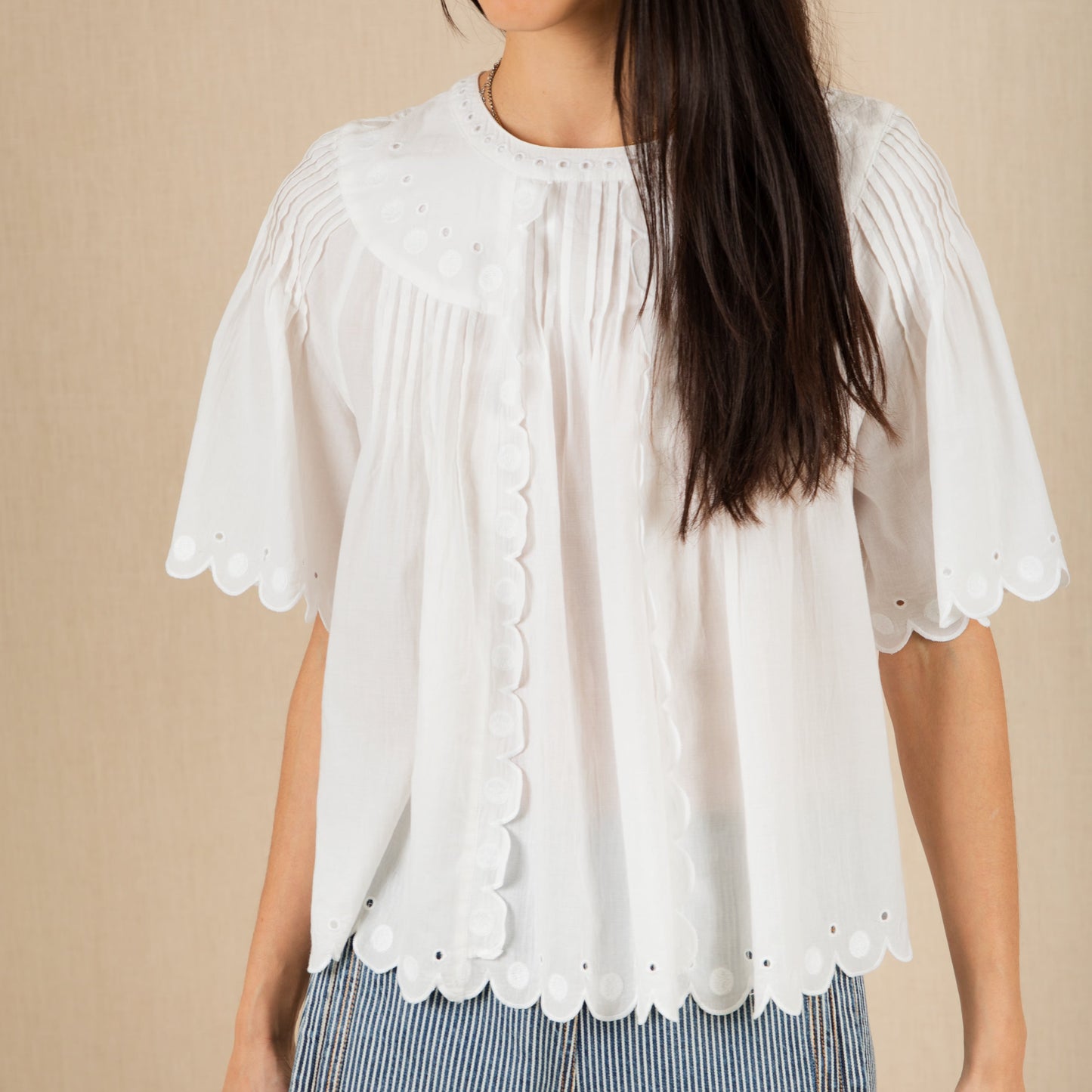 Embroidered White Cotton Top