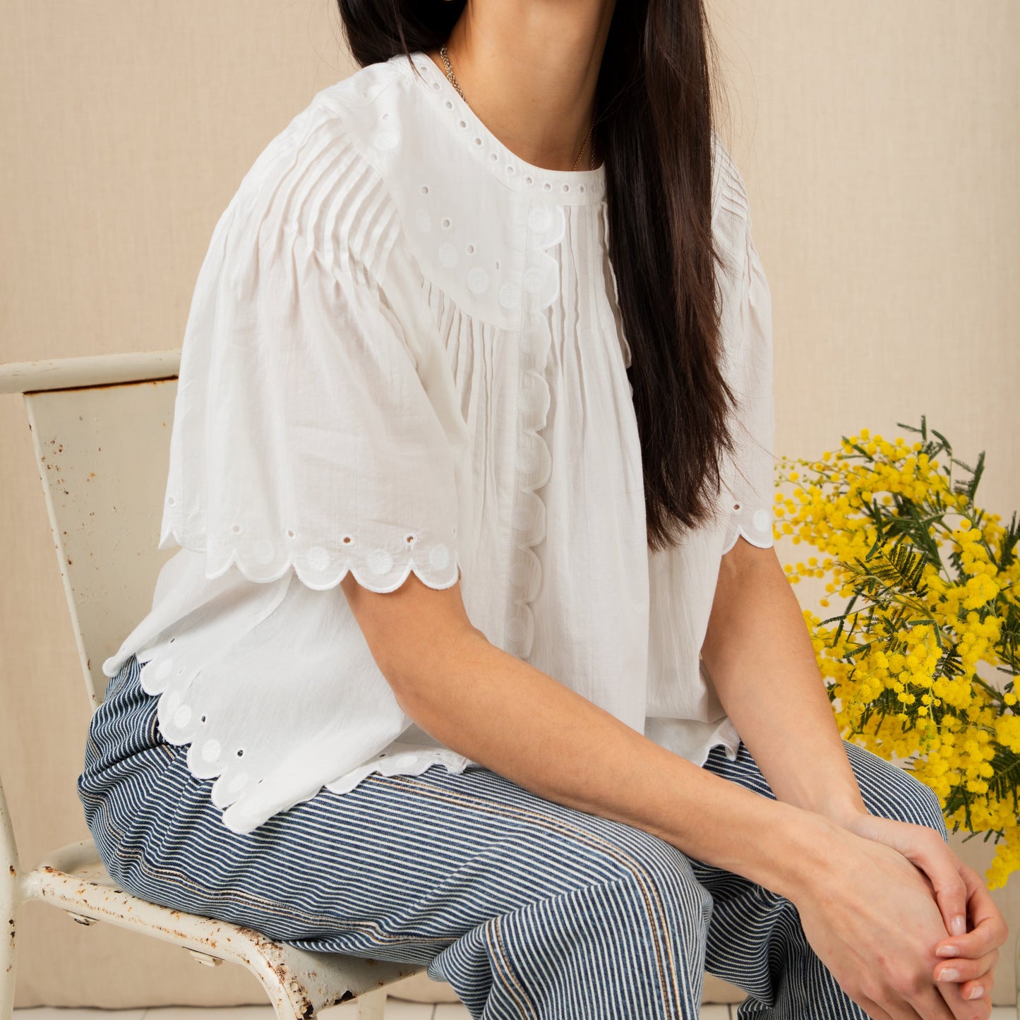Embroidered White Cotton Top